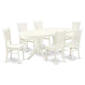 Pemberly Row 7-Piece Wood Dinette Set in Linen White with Oval Table