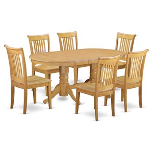 Pemberly Row 7-Piece Oak Wood Dining Set with Double Pedestal Table