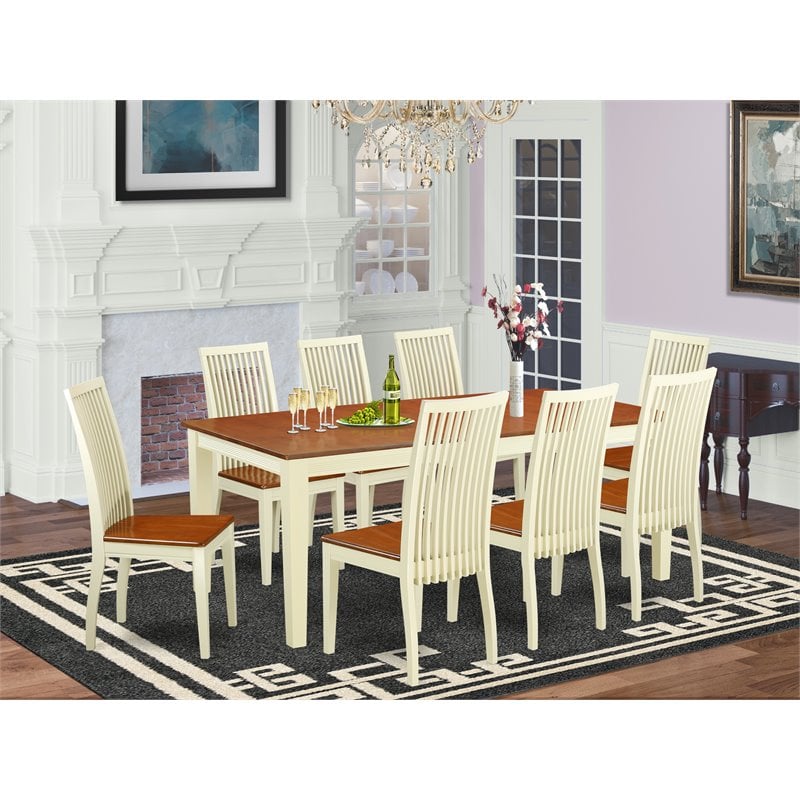 Pemberly Row 9-Piece Wood Table and Dining Chairs in Buttermilk/Cherry Finish