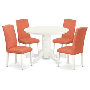 Pemberly Row 5-Piece Dining Set in Linen White Finish & Pink Flamingo