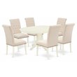 Pemberly Row 7-Piece Rubberwood Oval Dinette Set in Linen White & Light Beige