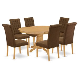 Pemberly Row 7-Piece Solid Wood Oval Dining Set in Oak & Dark Coffee