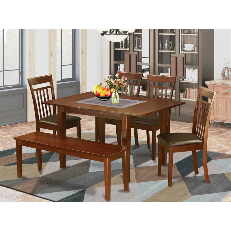 Pemberly Row 6-Piece Wood Dining Set w/ Faux Leather Seats in Mahogany