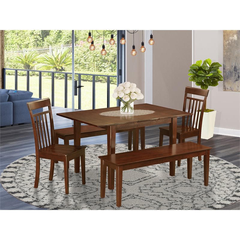 Pemberly Row 5-Piece Wood Dining Table Set with Bench Mahogany Finish