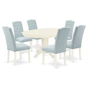 Pemberly Row 7-Piece Rubberwood Oval Dinette Set in Linen White & Baby Blue
