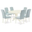 Pemberly Row 7-Piece Rubberwood Oval Dinette Set in Linen White & Baby Blue