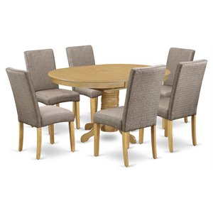 Pemberly Row 7-Piece Wood Dining Set in Oak and Dark Khaki Fabric