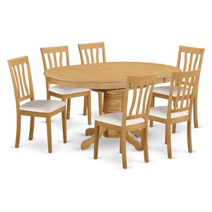Pemberly Row 7-Piece Rubberwood Dining Set with Oval Table in Light Oak
