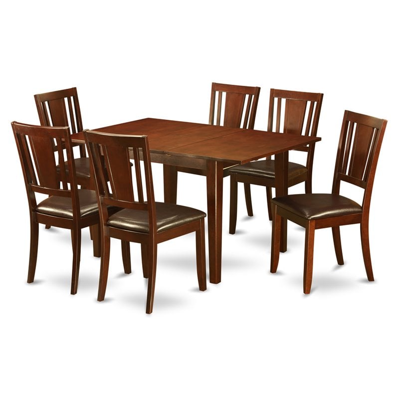 Pemberly Row 7-Piece Wood Dining Set with Leather Chairs in Mahogany