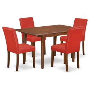 Pemberly Row 5-Piece Wood Dining Set in Mahogany and Firebrick Red