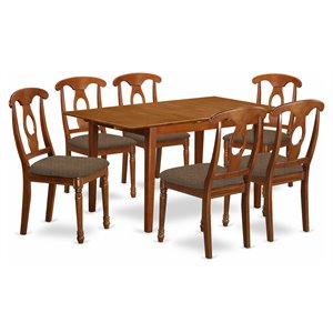 Pemberly Row 7-Piece Dining Table Set with Cushioned Seats in Saddle Brown