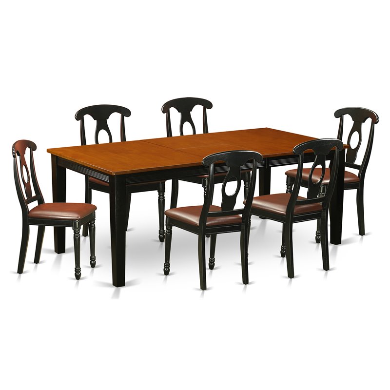 Pemberly Row 7-Piece Dining Set with Leather Seat in Black and Cherry Finish