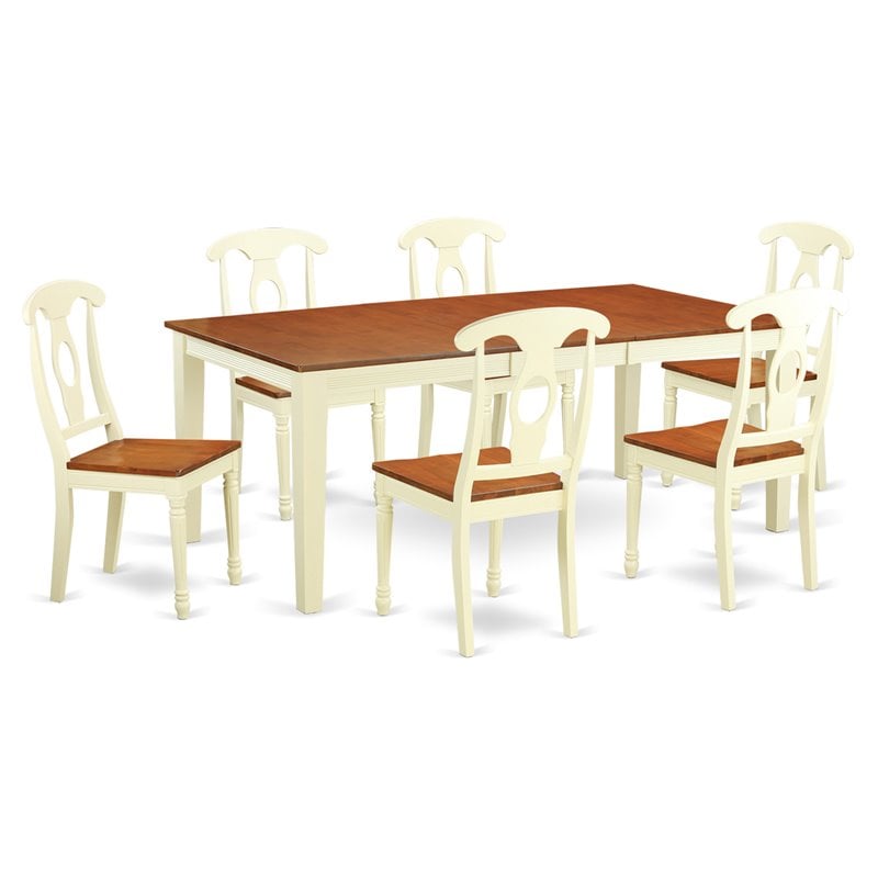 Pemberly Row 7-Piece Wood Dining Table and Chair Set in Buttermilk and Cherry