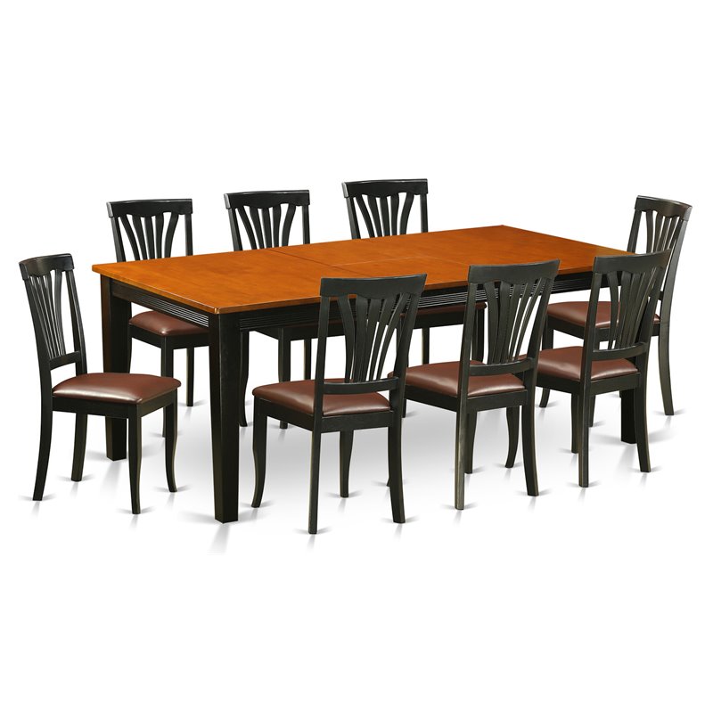 Pemberly Row 9-Piece Dining Set w/ Faux Leather Chairs in Black and Cherry