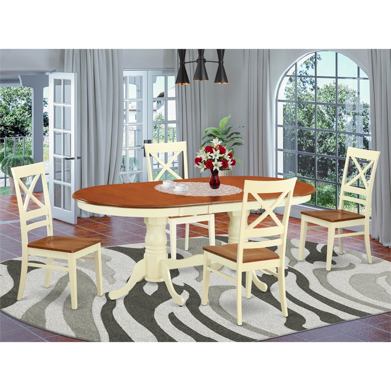 Pemberly Row 5-Piece Wood Dinette Set with Extension Leaf in Buttermilk/Cherry
