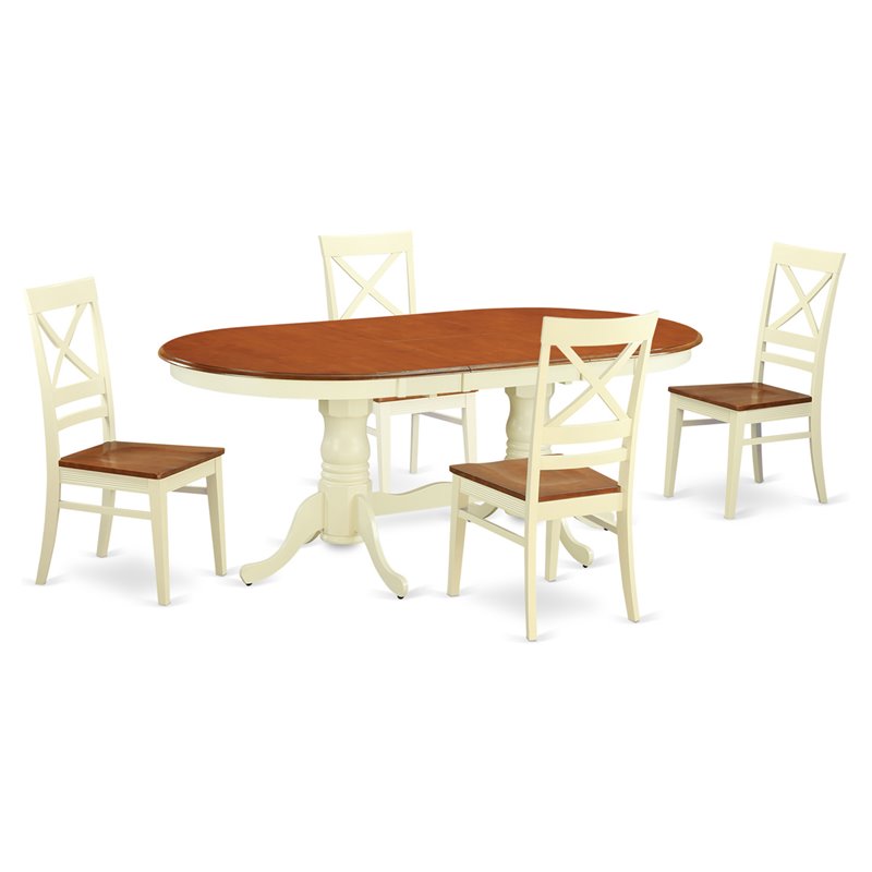 Pemberly Row 5-Piece Wood Dinette Set with Extension Leaf in Buttermilk/Cherry