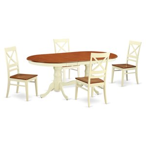 Pemberly Row 5-Piece Wood Dinette Set with Extension Leaf in Buttermilk/Cherry
