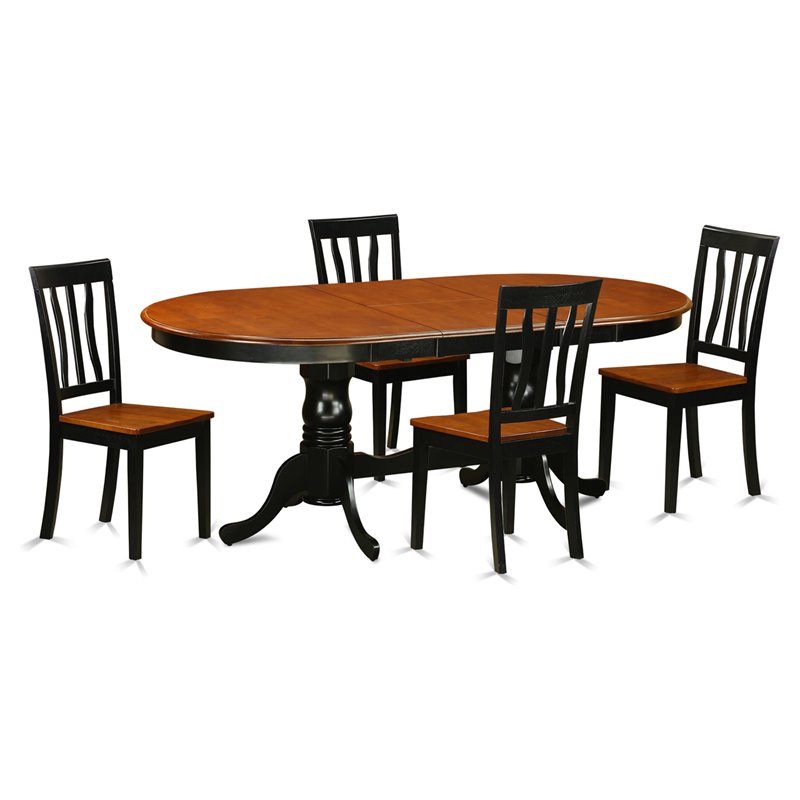 Pemberly Row 5-Piece Wood Dining Table Set with Extension Leaf in Black/Cherry