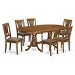 Pemberly Row 7-Piece Saddle Brown Wood Dining Set with Fabric Seats