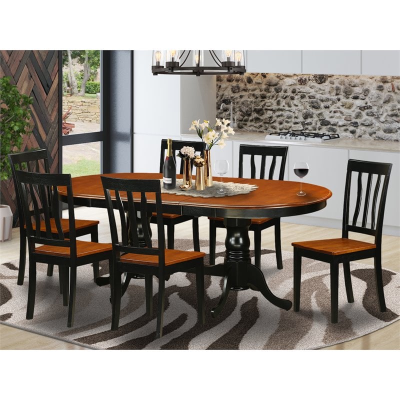 Pemberly Row 7-Piece Dining Set with Wood Seats in Black & Cherry