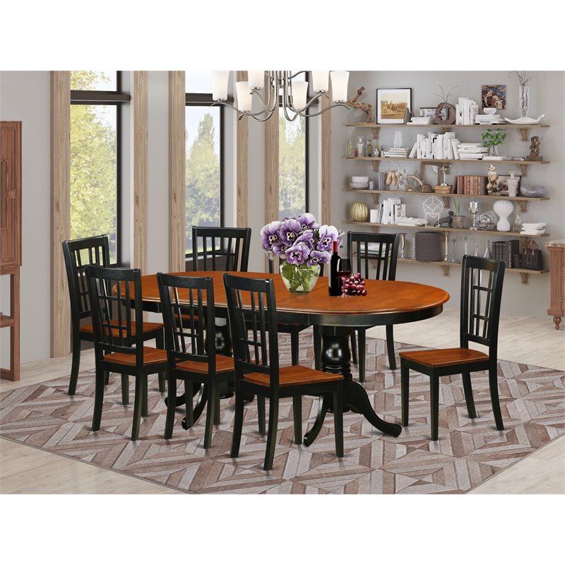 Pemberly Row 9-Piece Dining Table Set with Wood Chairs in Black and Cherry