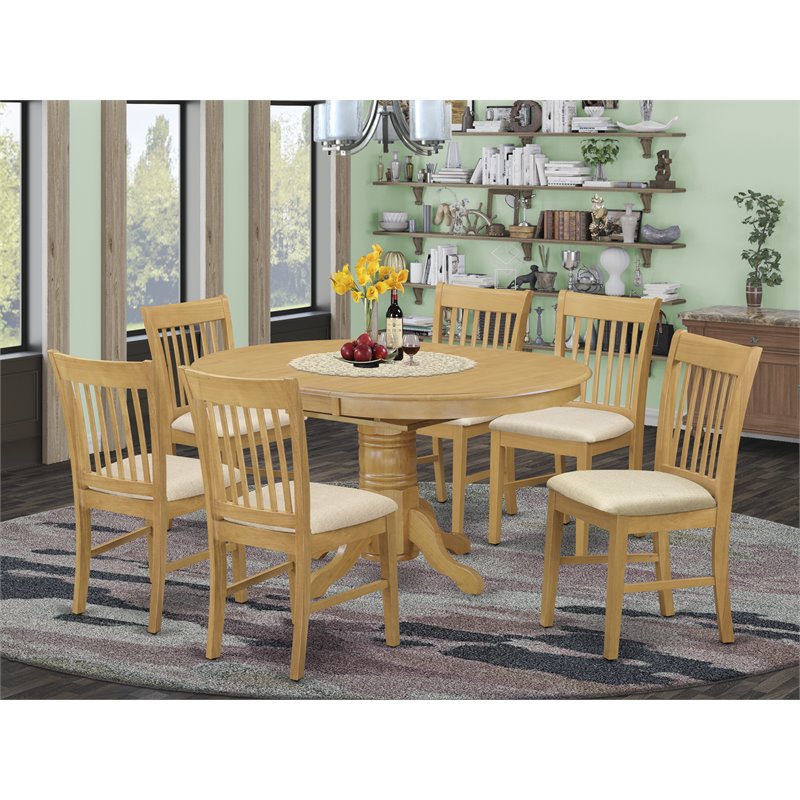Pemberly Row 7-Piece Wood Dining Set with Fabric Seat in Oak Finish