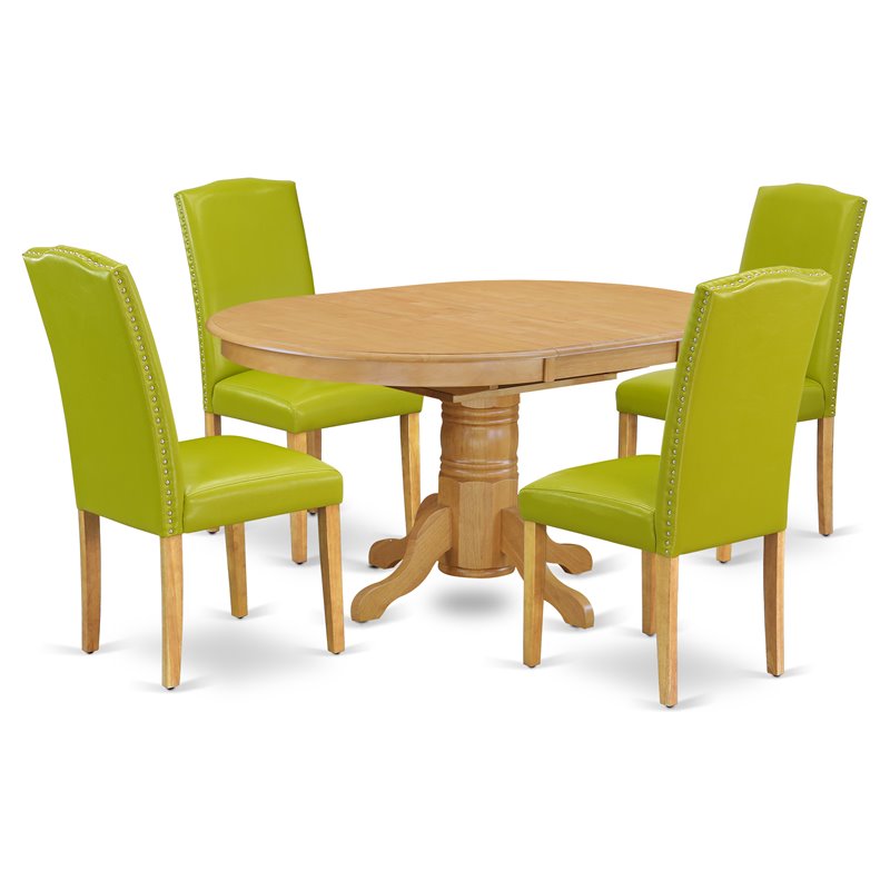 Pemberly Row 5-Piece Wood Dining Set with Oval Table in Oak/Autumn Green
