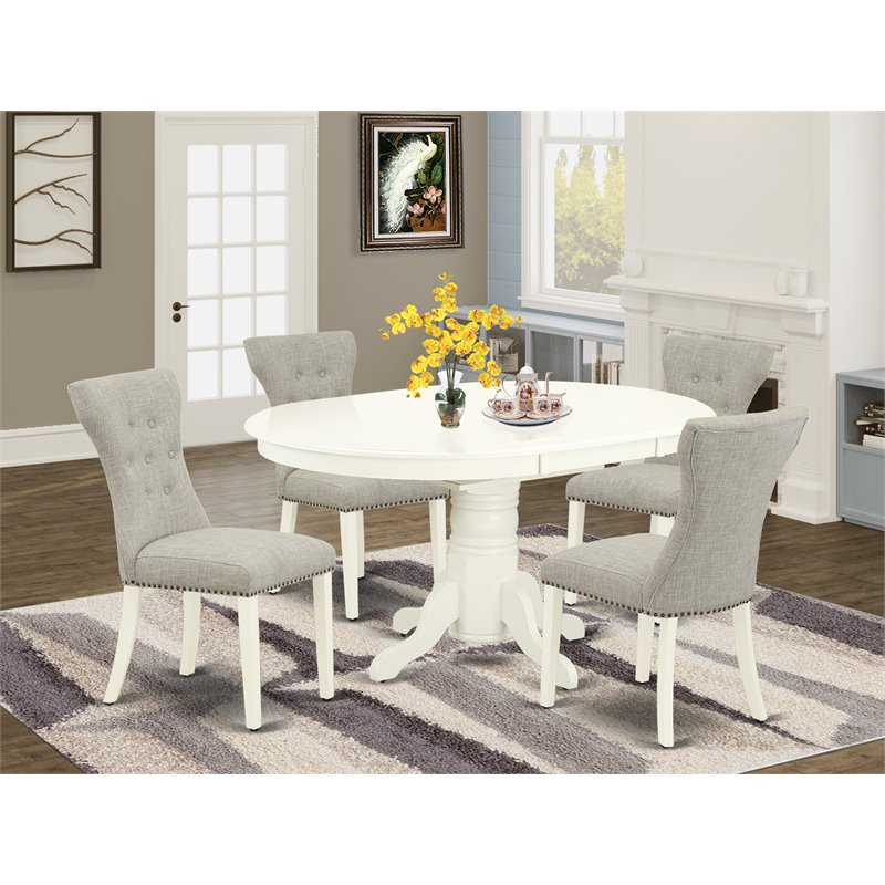 Pemberly Row 5-Piece Wood Dining Set in Linen White and Doeskin Upholstery