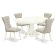 Pemberly Row 5-Piece Wood Dining Set in Linen White and Doeskin Upholstery