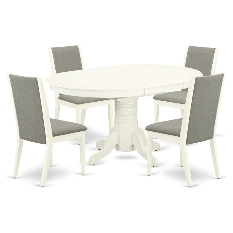 Pemberly Row 5-Piece Wooden Dining Set in Linen White and Shitake Upholstery