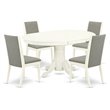 Pemberly Row 5-Piece Wooden Dining Set in Linen White and Shitake Upholstery