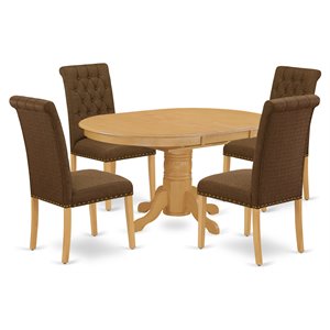 Pemberly Row 5-Piece Oval Wood Dining Set in Oak with Dark Coffee Chairs