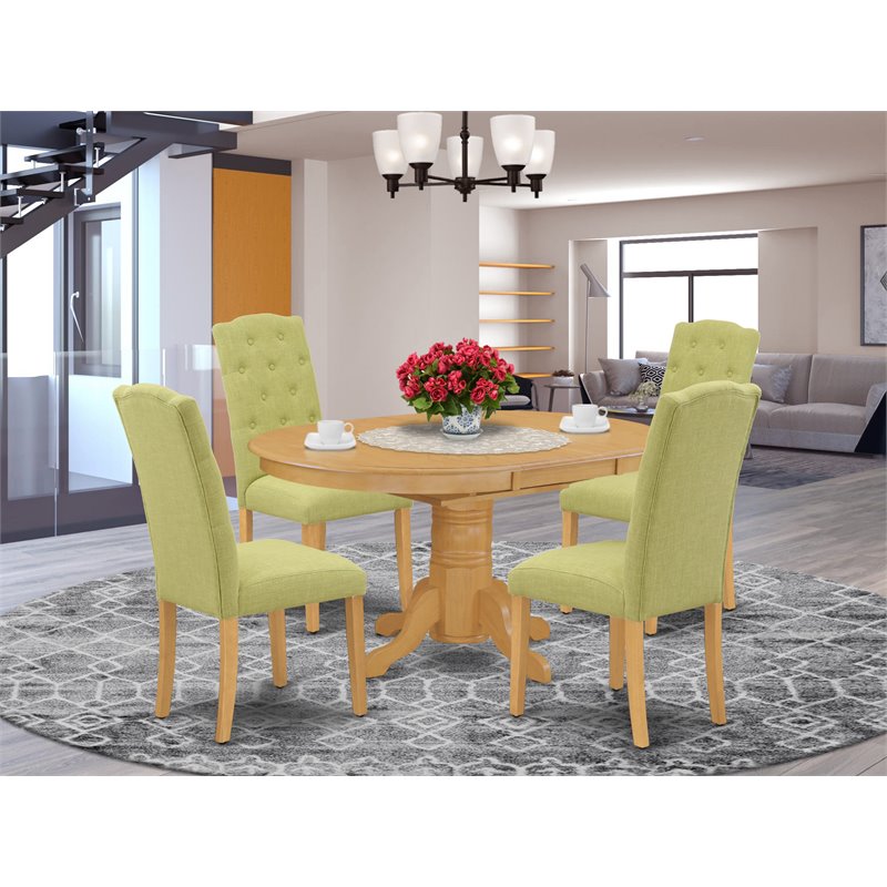 Pemberly Row 5-Piece Wood Dining Set with Oval Table in Oak & Lime Green