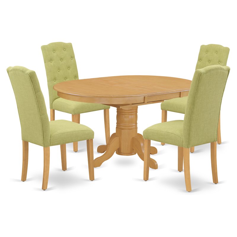 Pemberly Row 5-Piece Wood Dining Set with Oval Table in Oak & Lime Green