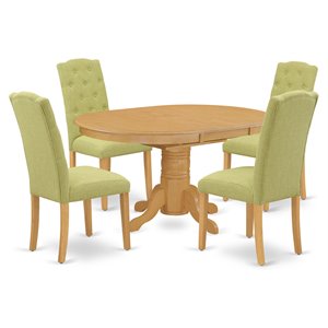 Pemberly Row 5-Piece Wood Dining Set with Oval Table in Oak & Lime Green