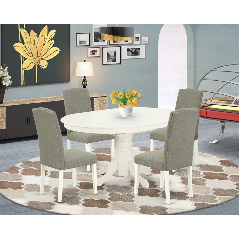 Pemberly Row 5-Piece Wood Dining Set in Linen White and Dark Shitake