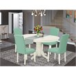 Pemberly Row 5-Piece Wood Dining Set in Linen White and Pond PU Leather