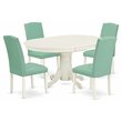 Pemberly Row 5-Piece Wood Dining Set in Linen White and Pond PU Leather