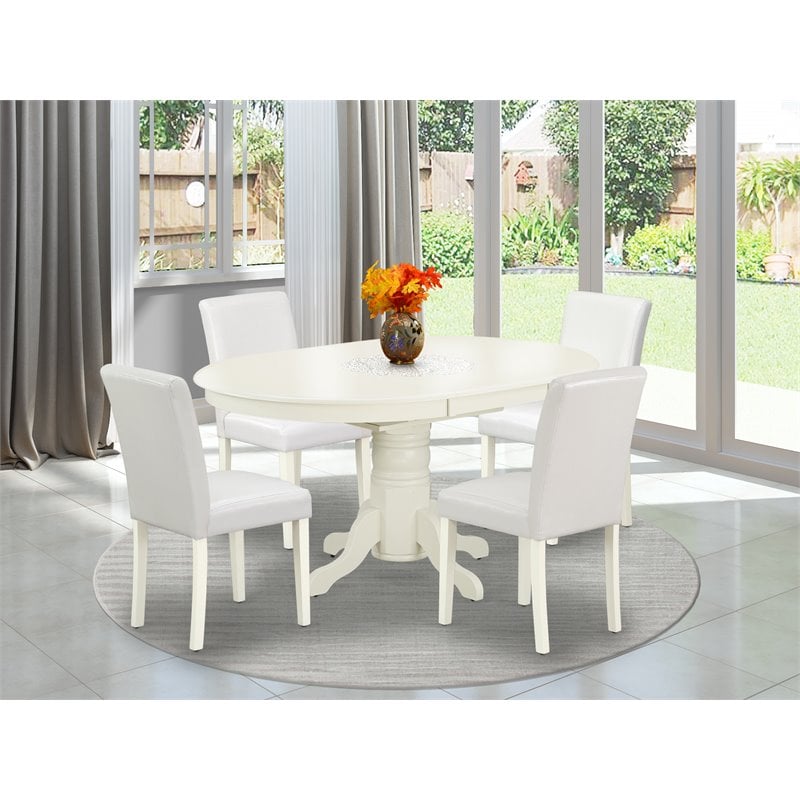 Pemberly Row 5-Piece Wood Dining Set with White PU Leather Chairs