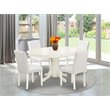 Pemberly Row 5-Piece Wood Dining Set with White PU Leather Chairs