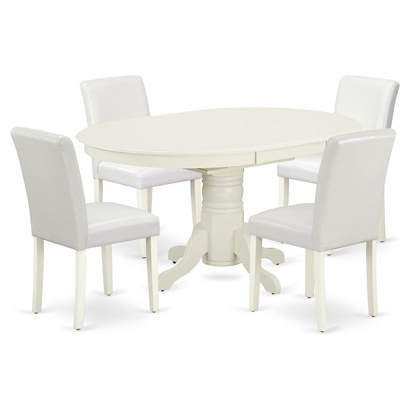 Pemberly Row 5-Piece Wood Dining Set with White PU Leather Chairs