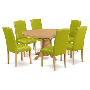 Pemberly Row 7-Piece Wooden Dining Set in Oak & Autumn Green Upholstery