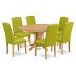 Pemberly Row 7-Piece Wooden Dining Set in Oak & Autumn Green Upholstery