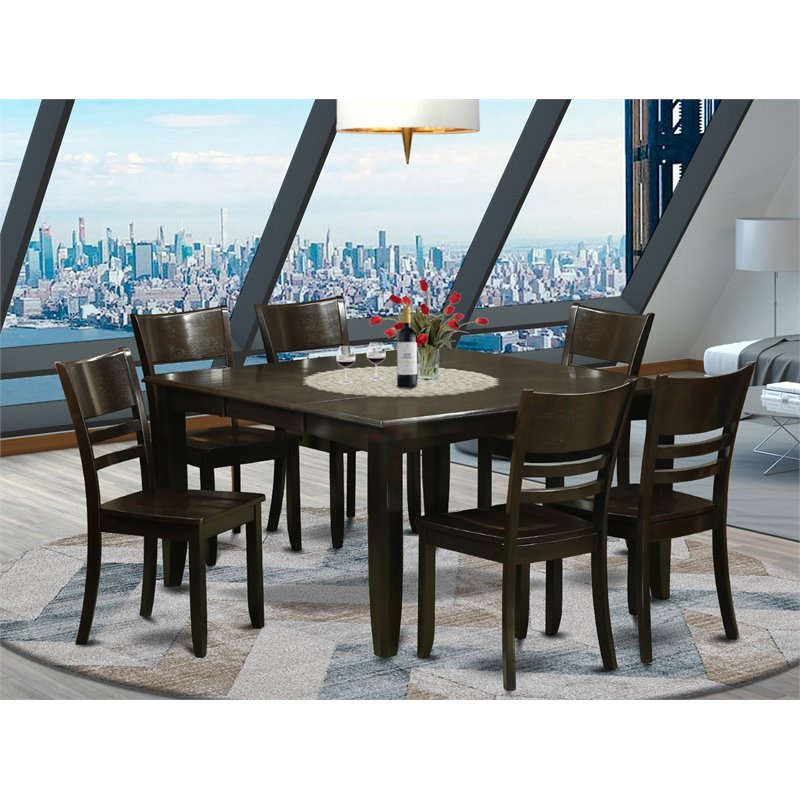 Pemberly Row 7-Piece Wood Dinette Set with Leaf in Cappuccino Finish