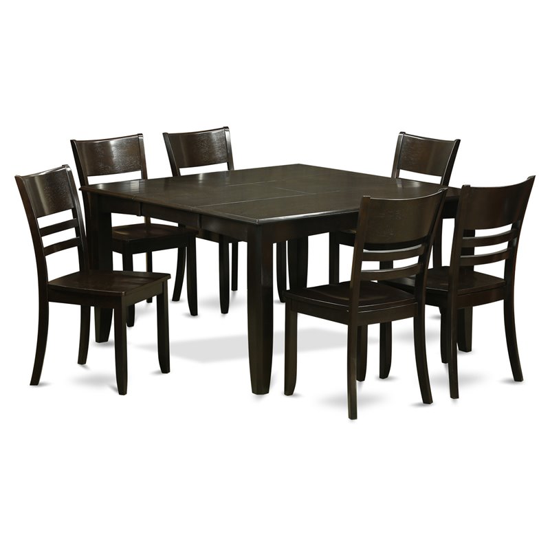 Pemberly Row 7-Piece Wood Dinette Set with Leaf in Cappuccino Finish