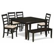 Pemberly Row 6-Piece Wood Dining Set with Leaf and Bench in Cappuccino