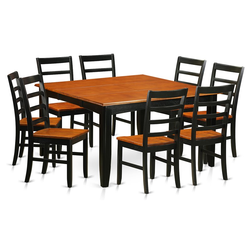 Pemberly Row 9-Piece Dining Set with Wood Seats in Black and Cherry Finish