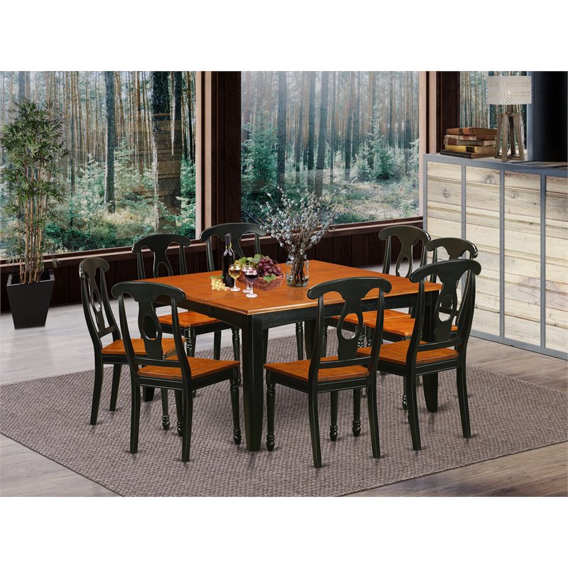 Pemberly Row 9-Piece Dining Set with Wood Seats in Black & Cherry Finish