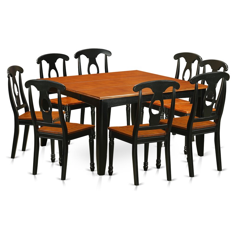 Pemberly Row 9-Piece Dining Set with Wood Seats in Black & Cherry Finish