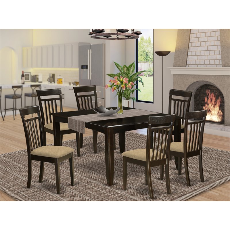 Pemberly Row 7-Piece Dining Set with Fabric Seat in Cappuccino Finish